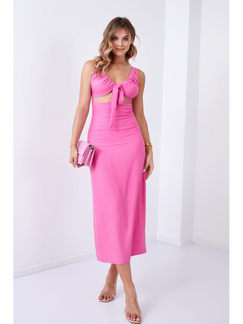 Rochie de vara cu decolteu legat, roz inchis 110525 - Magazin online - Boutique